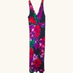 SL Vibrant Colorful Floral Sleeveless Faux Wrap Maxi Dress Size S NWT